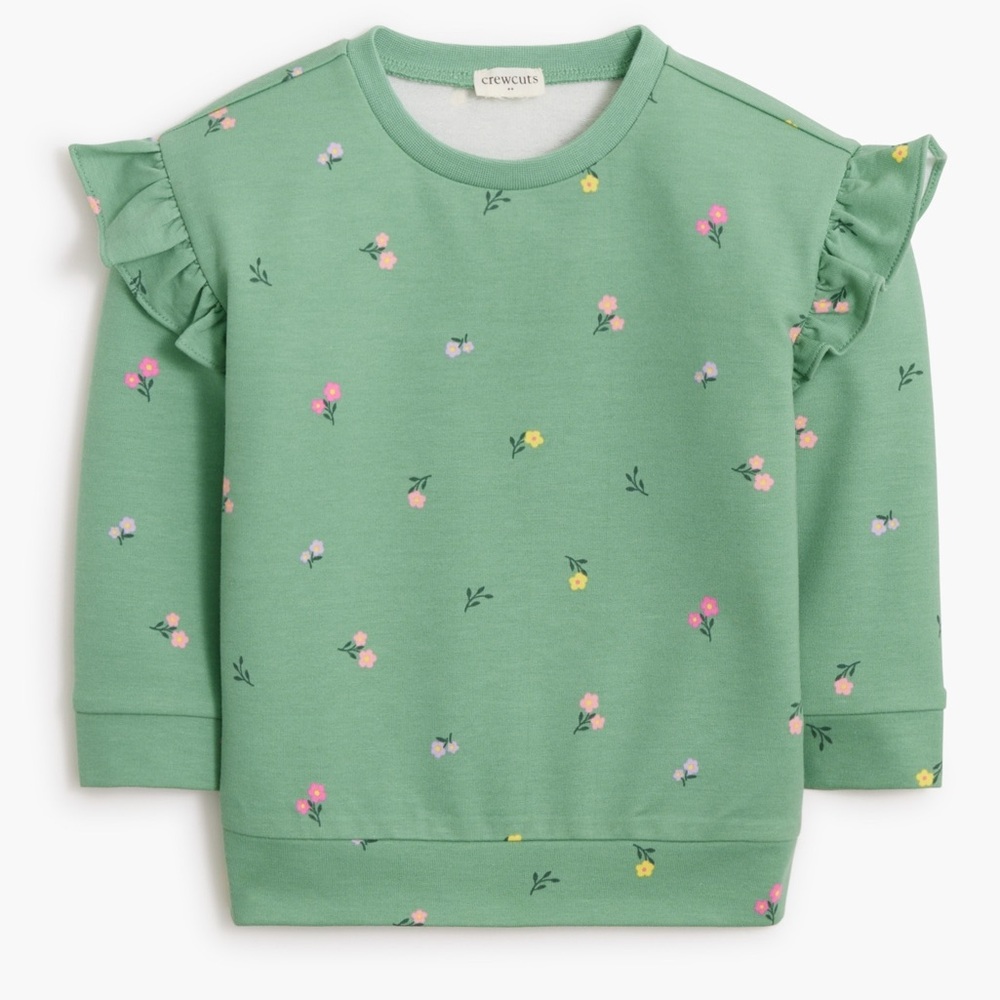 CREWCUTS J. Crew Baby Girls' Green Floral‎ Ruffle Long Sleeve Blouse Size 6-12M
